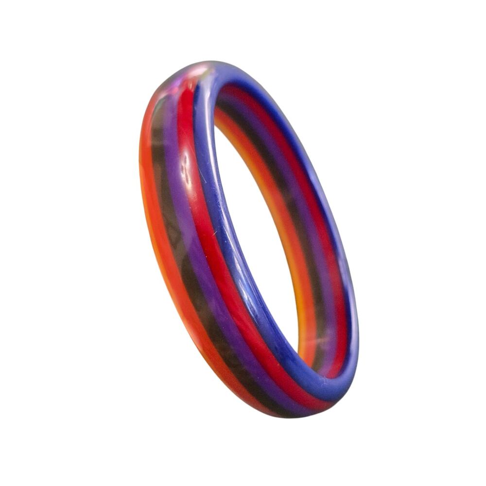 Vintage Lucite Multicolor Stripes Lucite Bangle Bracelet